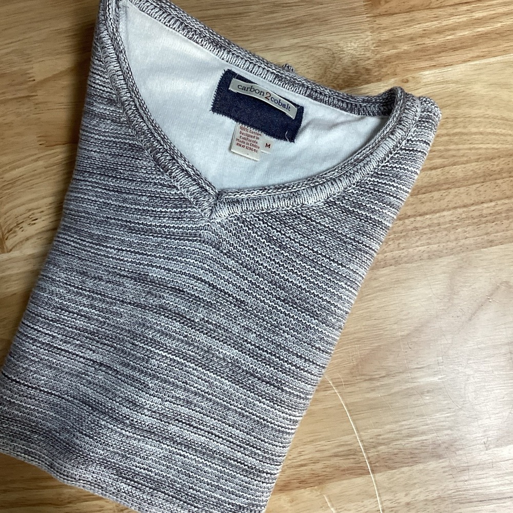 Mens Carbon 2 Cobalt Long Sleeve V-Neck Sweater 100% Cotton Space Dyed- M